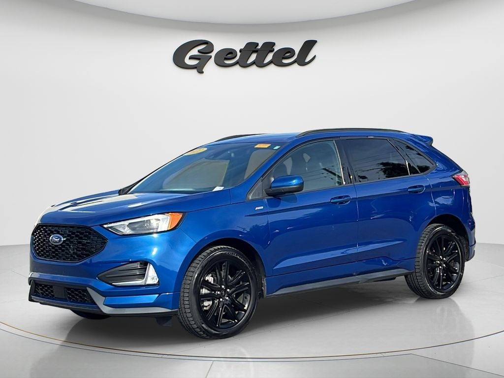 2022 Ford Edge ST Line in Atlas Blue — front three-quarter view