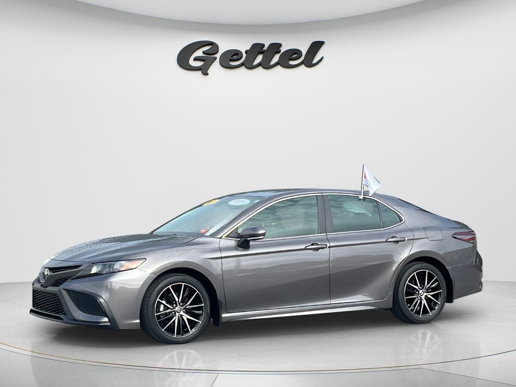 2024 Toyota Camry SE in Predawn Gray Mica — front three-quarter view