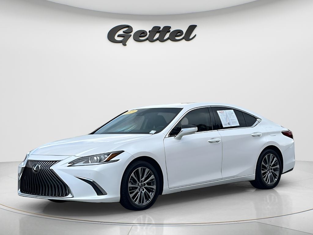 2019 Lexus ES 350 in Eminent White Pearl — front three-quarter view