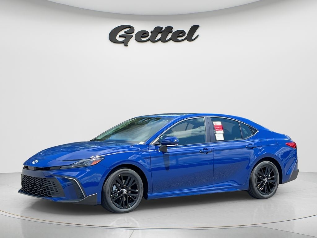 2026 Toyota Camry SE in Reservoir Blue — front three-quarter view