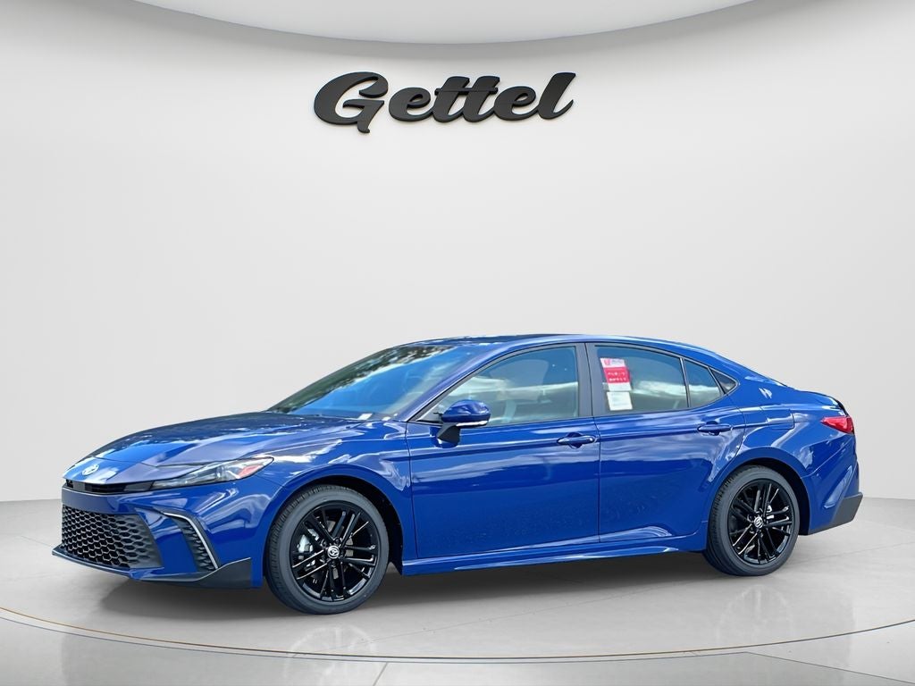 2026 Toyota Camry SE in Reservoir Blue — front three-quarter view